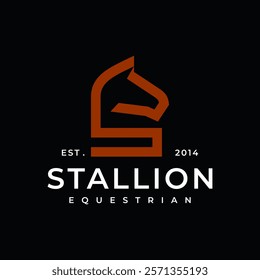 Horse logo. Stallion emblem. Wild mustang rearing icon. Luxury equine estate brand identity. Gold equestrian label design. Vector illustration.