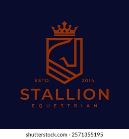 Horse logo. Stallion emblem. Wild mustang rearing icon. Luxury equine estate brand identity. Gold equestrian label design. Vector illustration.