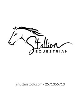 Horse logo. Stallion emblem. Wild mustang rearing icon. Luxury equine estate brand identity. Gold equestrian label design. Vector illustration.