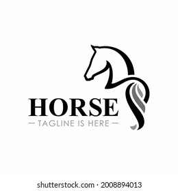 Horse logo template. Equestrian sports. Vector illustration isolated on white background. 