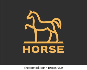 Horse logo template, linear style. Vector format, available for editing. Color version on a dark background.