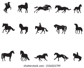 Horse Logo Vector Art, Icons.Black horse sign on a white background.Rearing Horse Fine Vector Silhouette Outline Stock Vector
