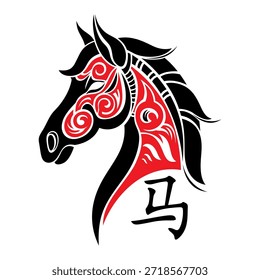 Plantilla del diseño del Vector del logotipo del caballo aislada en blanco. Silueta del caballo rojo. Símbolo animal del zodiaco chino de año nuevo 2026.