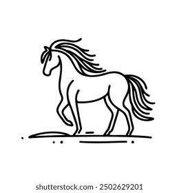 A horse with long hair is walking on a rocky surface. The horse is the main focus of the image, and the rocky surface adds a sense of ruggedness and adventure to the scene