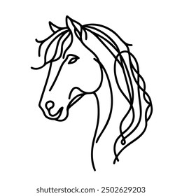 horse with long mane and black and white drawing. horse has very elegant and graceful appearance