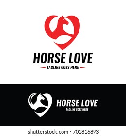 Horse love logo design template. Heart logo design concept. Vector illustration