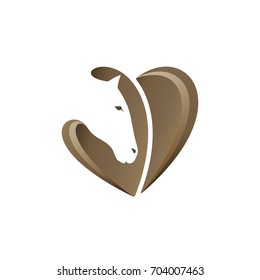 Horse love template with negative space. Horse head with heart shape on white background. Vector illustration.