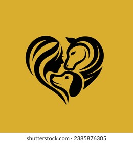 horse lover logo with dog and women concept