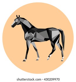 Horse in low poly style. Polygonal gray horse.