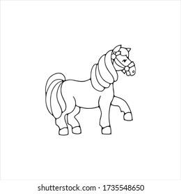 Horse with lush mane and tail. Vector illustration isolated on white background. 