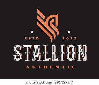 Horse luxury emblem, label , badge for your logo or crest. Stallion heraldic modern vector illustration.