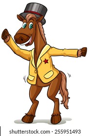 A horse with a magician's hat on a white background
