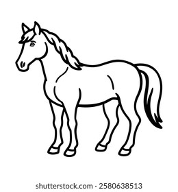 Horse, Majestic horse, Black and white horse, horse illustration