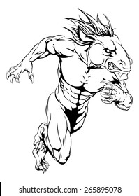 A horse man character or sports mascot charging, sprinting or running