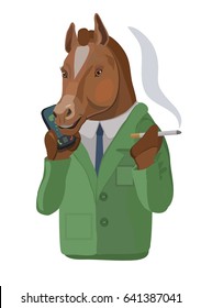 Horse man talking on mobile phone