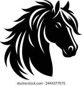 Horse with mane black and white silhouette┃wild silhouette