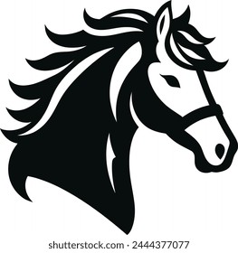 Horse with mane black and white silhouette┃wild silhouette