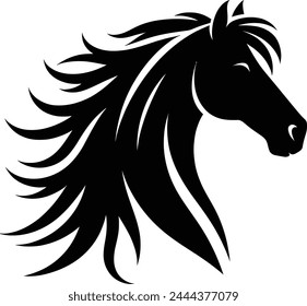 Horse with mane black and white silhouette┃wild silhouette