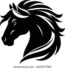 Horse with mane black and white silhouette┃wild silhouette