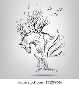 A horse with a mane of branches. Vector illustration