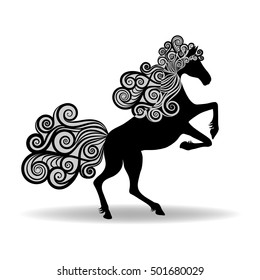 Horse with a mane of curly, vector illustration