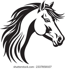 Horse with mane flowing, Basic simple Minimalist vector graphic, isolated on white background, black and white