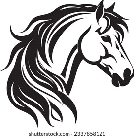 Horse with mane flowing, Basic simple Minimalist vector graphic, isolated on white background, black and white