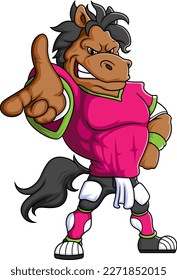 the horse mascot of American football complete with player clothe of illustration