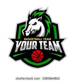 Horse mascot for a basketball team logo. Vector illustration. Great for team or school mascot or t-shirts and others.	
