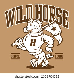 Horse Mascot Character Design in Sport Vintage Athletic Style Vector Design