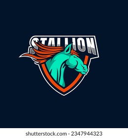 Horse mascot sport logo design. stallion animal mascot vector illustration logo. Wild horse mascot design, Emblem design for e sports team. Vector illustration