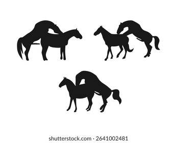 Horse Mating Silhouettes. Wildlife Silhouettes Depicting Animal Mating. vector on white background.