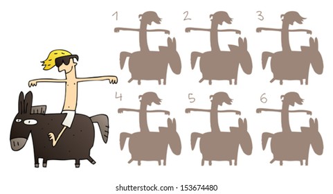 Horse Mirror Image Visual Game. Task: find the right mirror shadow image! Answer: No. 1. Illustration is in eps8 vector mode!