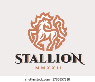 Horse Modern Logo. Stallion Heraldic Emblem Design Editable For Your Business. Vector Illustration.