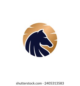 Horse with moon background, minimalist, modern vector logo design