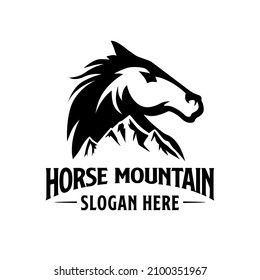 Horse Mountain Logo Design Template Inspiration, Vector Illustration.