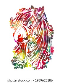Horse multicolored face. Tattoo. Vector illustration