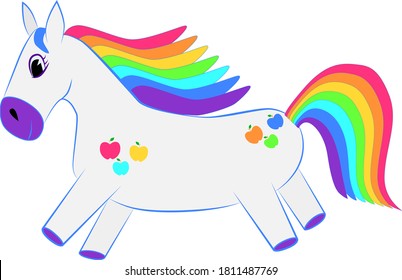 A horse with a multi-colored mane and tail. Cartoon horse.
