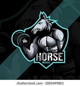 Horse muscle mascot logo esport design template