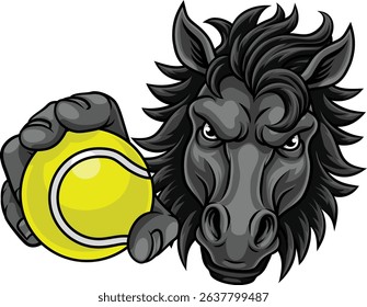 Horse mustang bronco stallion angry tennis sports team mascot holding a ball.