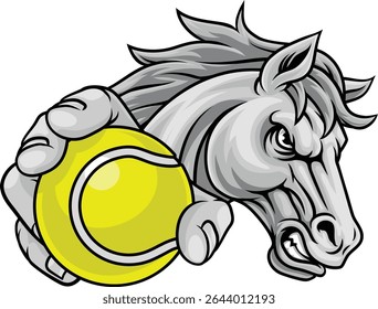 Horse mustang bronco stallion angry tennis sports team mascot holding a ball.
