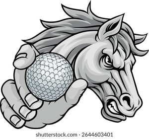 Horse mustang bronco stallion angry golf sports team mascot holding a ball.