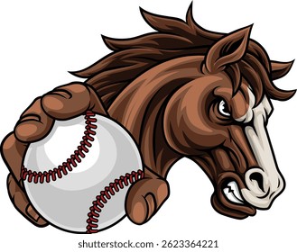 Horse mustang bronco stallion baseball softball angry sports team mascot holding a ball.