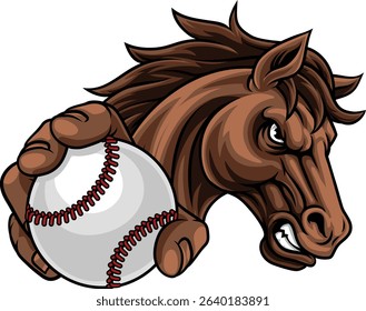 Horse mustang bronco stallion baseball softball angry sports team mascot holding a ball.