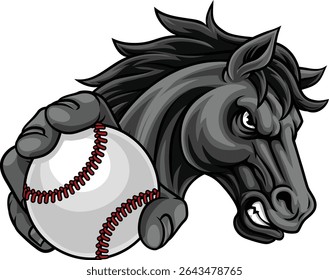 Horse mustang bronco stallion baseball softball angry sports team mascot holding a ball.