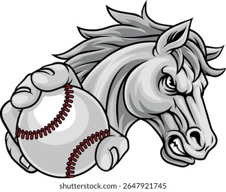 Horse mustang bronco stallion baseball softball angry sports team mascot holding a ball.
