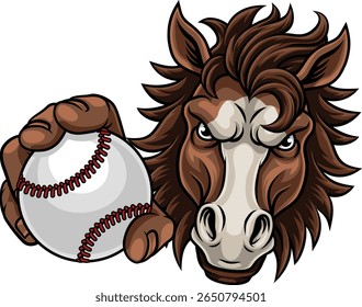 Cavalo mustang bronco garanhão softball bravo equipe de esportes mascote segurando uma bola.