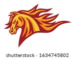 Horse Mustang Head Fire Burning Flame Logo Vector Mascot Design