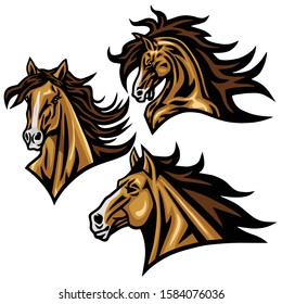 Horse Mustang Head Logo Vector Mascot Sports Design Illustration Set Premium Collection