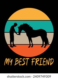 Horse my best friend retro - EPS file for cutting machine. You can edit and print this vector art with EPS editor.